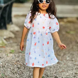 Honcho Baby Girls Printed Pure Cotton Frock With Bloomer-image-8