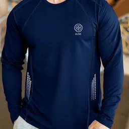 ausk Men Self Design Round Neck Polyester Blue T-Shirt-picture-28