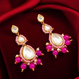 Anouk Gold-Plated Kundan Studded And Beaded Teardrop Shaped Drop Earrings-picture-24
