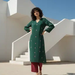 fusion by glitchez Women Floral Embroidered Regular Thread Work Kurta with Palazzos-image-62