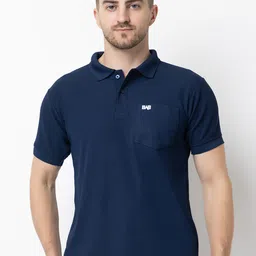bab Men Solid Polo Neck Cotton Blend Navy Blue T-Shirt-picture-20