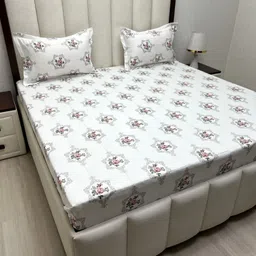 Pure Decor White & Brown Floral Queen Bedsheet with 2 Pillow Covers-image-22