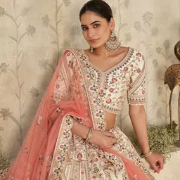 ODETTE Embroidered Thread Work Semi-Stitched Lehenga & Unstitched Blouse With Dupatta image 2