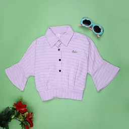 V-Mart Girls Printed Textured Shirt Collar Cotton Top-image-69