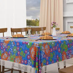 Kuber Industries Blue & Green Floral Waterproof 6-Seater Rectangle Table Cover image 4