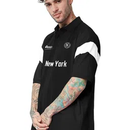 JUMPCUTS Typography Printed Polo Collar Short Sleeves Oversized T-shirt image 3