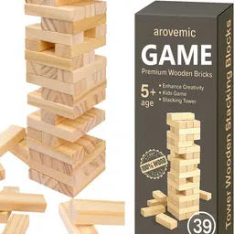 arovemic MI Jenga Wooden Block Stacking Tower Game for Kids Ages 5+ image 1