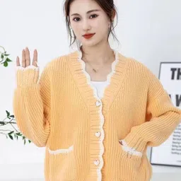 StyleCast Women Self Design V-Neck Full Sleeves Cardigan Sweater image 1
