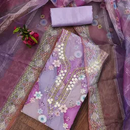 KALINI Floral Embroidered Beads And Stones Organza Unstitched Dress Material-picture-36