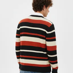 glitchez Pure Cotton Shirt Collar Striped Pullover image 3