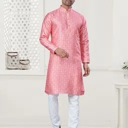 OUTLUK Ethnic Motifs Printed Mandarin Collar Pure Silk Kurta With Pyjamas-picture-35