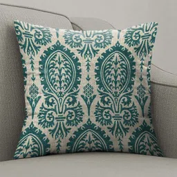 Aura Teal & White Set of 2 Ethnic Motifs Square Cushion Covers image 3