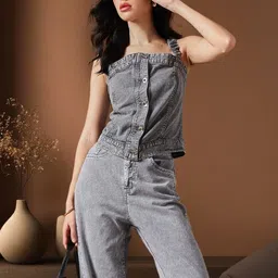 STREET 9 Cotton Denim Tank Crop Top image 3