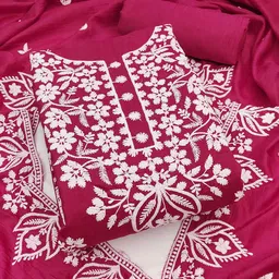 SAINOOR Floral Embroidered Pure Cotton Unstitched Dress Material-image-45