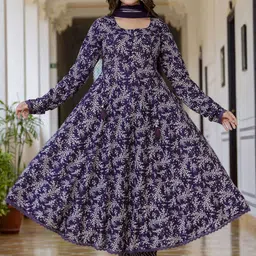 Anouk Women Floral Printed Empire Aari Work Pure Cotton Kurta with Pyjamas & With Dupatta image 5