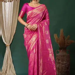 SANISA Ethnic Motifs Zari Silk Blend Handloom Saree-picture-29