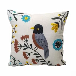 Vinayaka Fab Cream-Coloured Embroidered Square Cushion Covers image 2