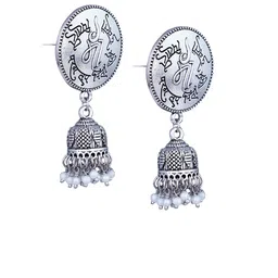 19TH JULY JEWELS Silver-Plated Pearls Beaded Oxidised Dome Shaped Jhumkas-image-36
