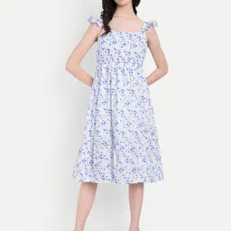 FairLeaf Women Floral Printed Square Neck Gathered or Pleated A-Line Dress-picture-25