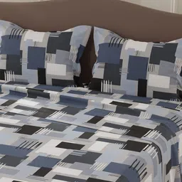 Layers Navy Blue & Black Geometric Pure Cotton 140TC Double Queen Bedsheet Set-2.54mx2.24m image 5