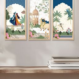 WALLLANE White & Navy Blue 3 Pieces Religious Traditional Printed Wooden Wall Art-picture-40