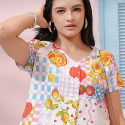 Tokyo Talkies Women Printed Cotton Shirt Style Crop Top-picture-17