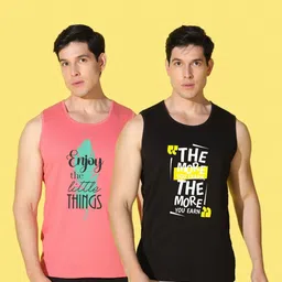 WOOSTRO Men Pack Of 2 Typography Printed Raw Edge Slim Fit T-shirt image 3