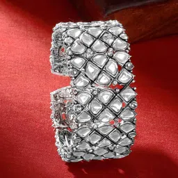 TEEJH Kaarviya intricate Women Silver-Plated Artificial Stones Studded Cuff Bracelet-picture-37