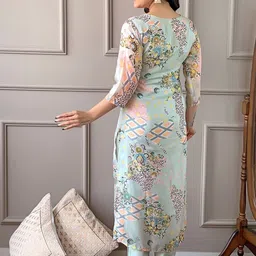 CaniBani Women Printed Regular Thread Work Kurta with Trousers & With Dupatta image 5