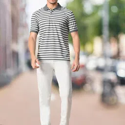 Unicus Apparel Men Striped Polo Collar Pockets T-shirt image 3