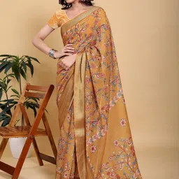 DAATAR Women Floral Pure Linen Saree-image-9