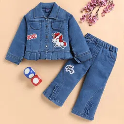 I LOVE MOM Girls Denim Shirt & Trouser Clothing Set-picture-38