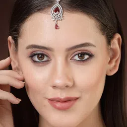 ZENEME Rhodium-Plated American Diamond Studded Maang Tikka Head Jewellery image 4