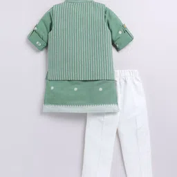 LITTLE COLLARS Boys Striped Regular Pure Cotton Kurta with Pyjamas image 4