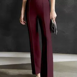 TYKUN Women Pack Of 2 Flared Mid-Rise Easy Wash Pleated Trousers image 3