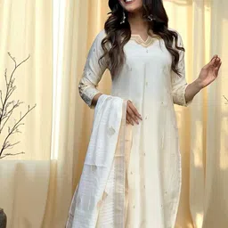 KALINI Women Ethnic Motifs Embroidered Sequinned Pure Cotton Kurta Set With Dupatta image 2