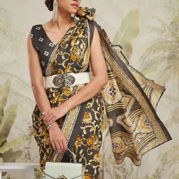 RACHNA Floral Printed Belted Saree with Blouse Piece-image-71