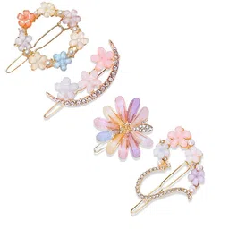HYMT Women Set Of 4 Embellished Korean Style Flower Hair Lock Bobby Pins-picture-37