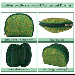 Kuber Industries Green & Gold Toned Printed Cotton Jewellery Kit Organiser With 4 Pouches image 3