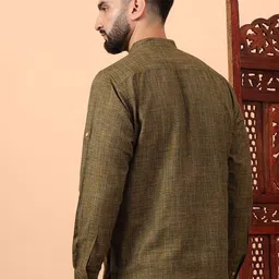 Latest Chikan Garments Men Striped Thread Work Block Print Kurta image 5