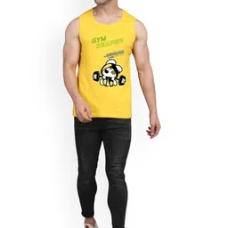 SLOWLORIS Pack Of 2 Printed Round Neck Gym Vests VSL26 CMB(CHS MUSTARD)(GYM YELLOW) image 4