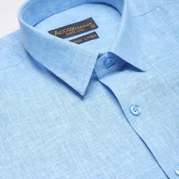 ACCOX Men Comfort Regular Fit Spread Collar Solid Linen Formal Shirt image 2