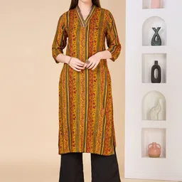 FASHOR Floral Printed V-Neck Straight Kurta-image-60