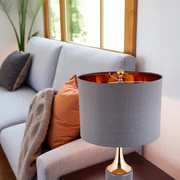 AARVI DECOR STUDIO Grey Glass Quirky Cylindrical Shaped Table Lamp with Adjustable Cord-image-64