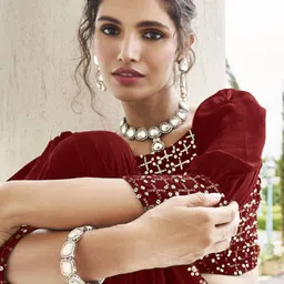 SANCIA Floral Embroidered Georgette Top With Skirt & Dupatta image 4