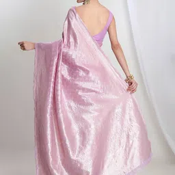 Janasya Lavender Leaf Motifs Woven Design Banarasi Saree with Blouse Piece image 3