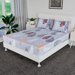 RUBOXA Grey & Orange Floral Printed Cotton 144 TC King Bedsheet Set-1.98 m x 1.83 m-picture-32