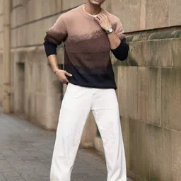 Powerlook Men Colourblocked Pullover with Fuzzy Detail image 2
