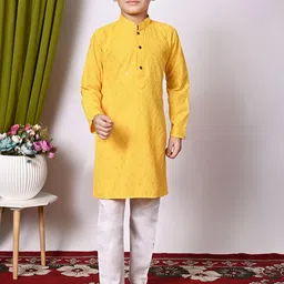 AHLAN APPARELS Boys Ethnic Motifs Embroidered Regular Sequinned Kurta with Pyjamas-picture-26