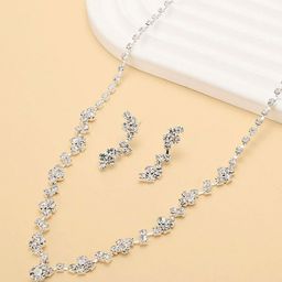 Peora Silver Plated Crystal Studded Necklace With Drop Earrings-picture-20